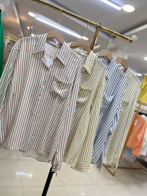 Women Casual Stripes Collar Down Shirts